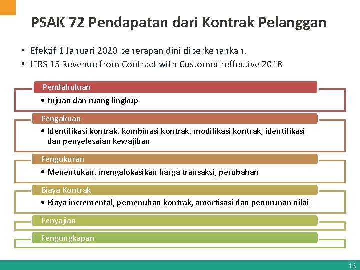 PSAK 72 Pendapatan dari Kontrak Pelanggan • Efektif 1 Januari 2020 penerapan dini diperkenankan.