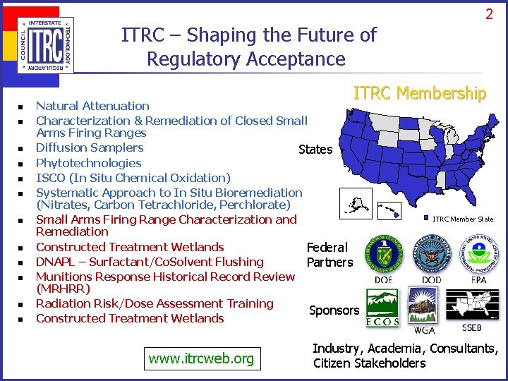 2 ITRC – Shaping the Future of Regulatory Acceptance ITRC Membership n n n
