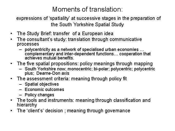 Moments of translation: expressions of ‘spatiality’ at successive stages in the preparation of the