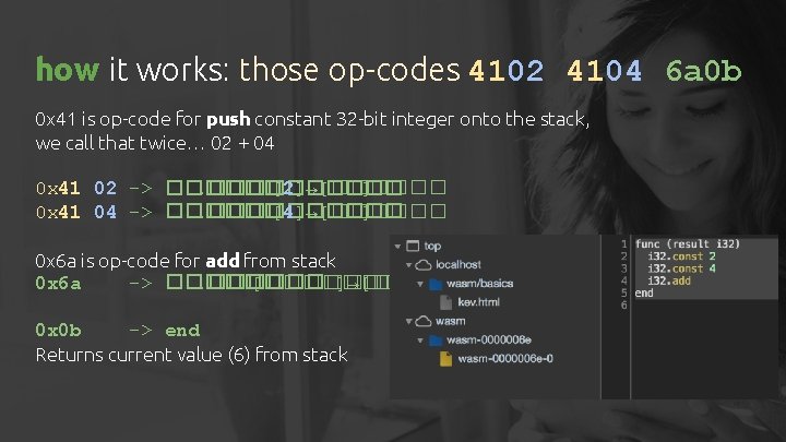 how it works: those op-codes 4102 4104 6 a 0 b 0 x 41