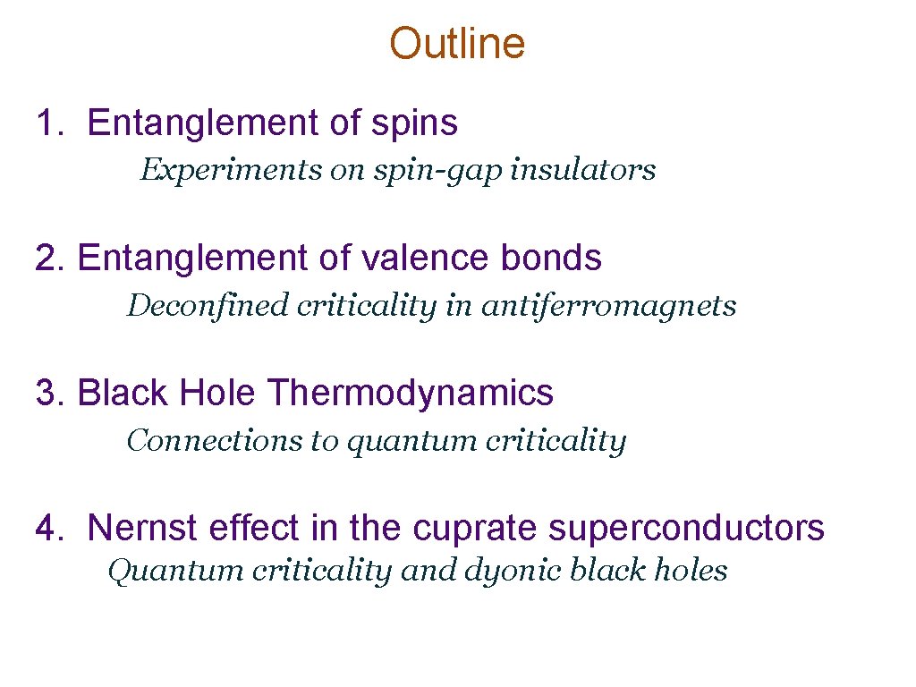 Outline 1. Entanglement of spins Experiments on spin-gap insulators 2. Entanglement of valence bonds