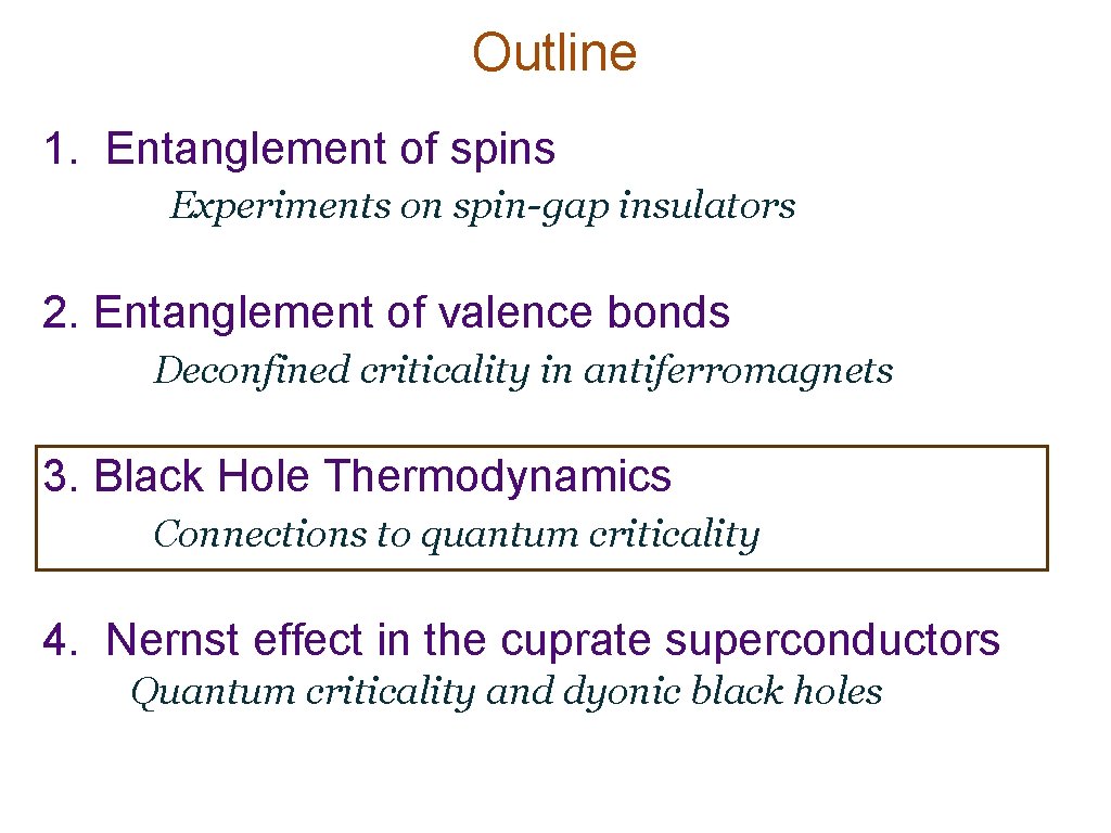 Outline 1. Entanglement of spins Experiments on spin-gap insulators 2. Entanglement of valence bonds