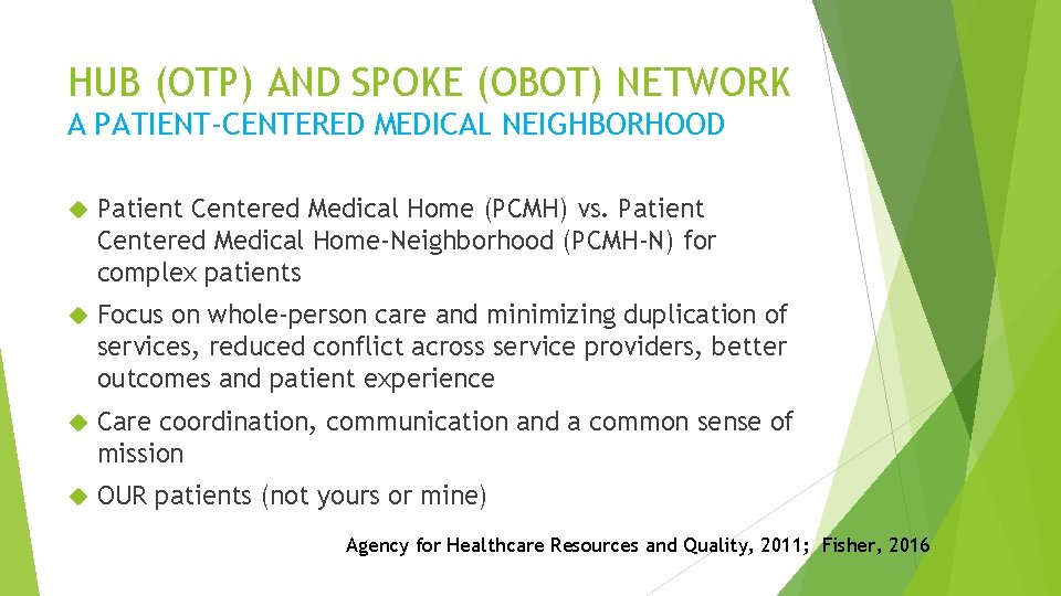 HUB (OTP) AND SPOKE (OBOT) NETWORK A PATIENT-CENTERED MEDICAL NEIGHBORHOOD Patient Centered Medical Home