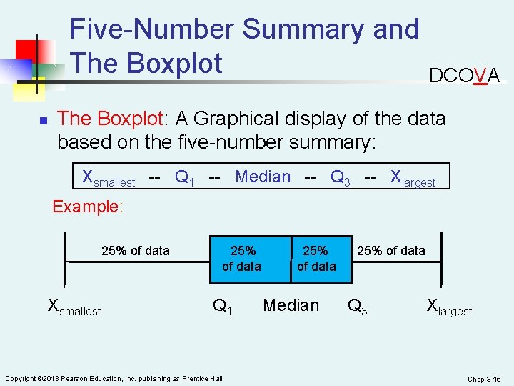 Five-Number Summary and The Boxplot n DCOVA The Boxplot: A Graphical display of the