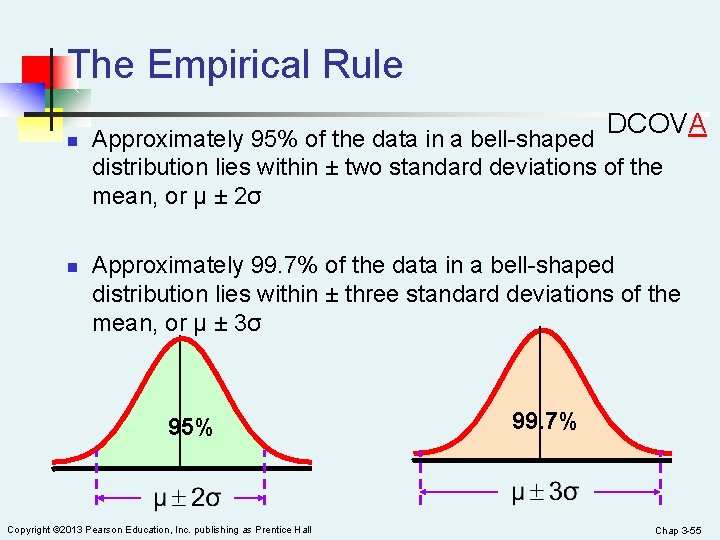 The Empirical Rule n n DCOVA Approximately 95% of the data in a bell-shaped