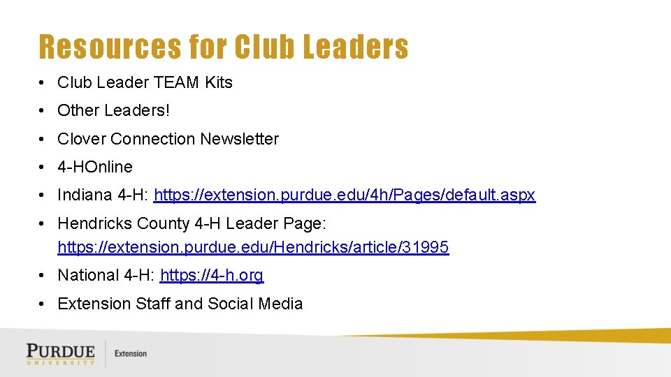 Resources for Club Leaders • Club Leader TEAM Kits • Other Leaders! • Clover