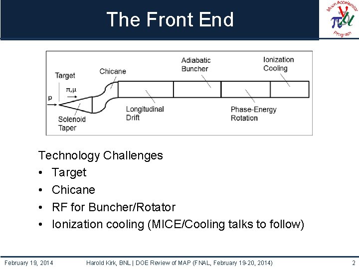 The Front End Technology Challenges • Target • Chicane • RF for Buncher/Rotator •