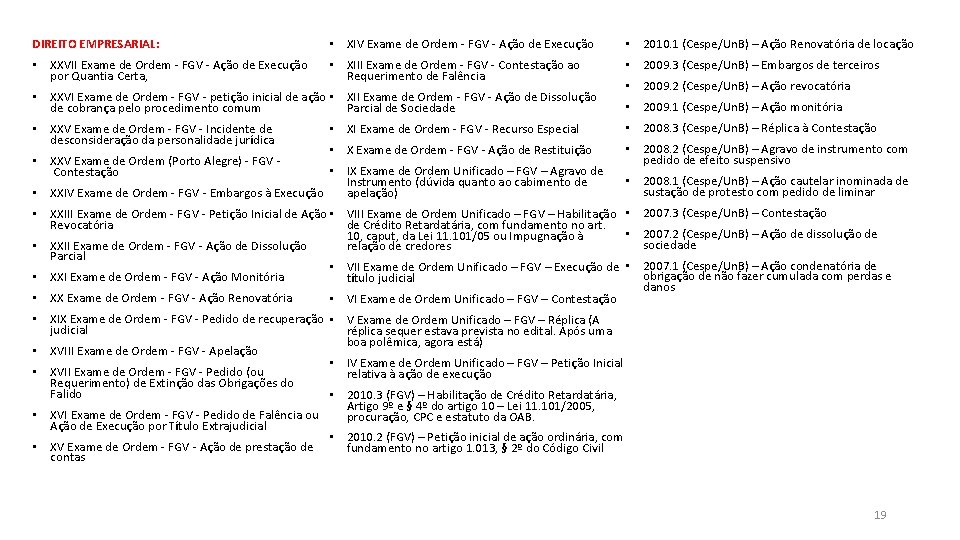 DIREITO EMPRESARIAL: • XIV Exame de Ordem - FGV - Ação de Execução •