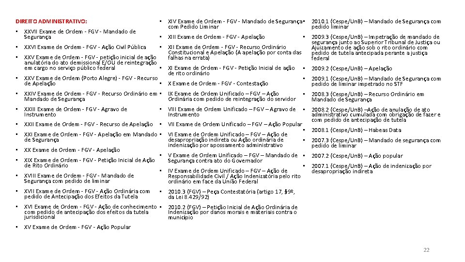 DIREITO ADMINISTRATIVO: • XXVII Exame de Ordem - FGV - Mandado de Segurança •