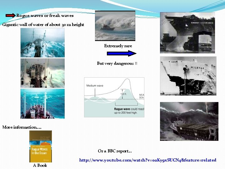 Rogue waves or freak waves Gigantic wall of water of about 30 m height