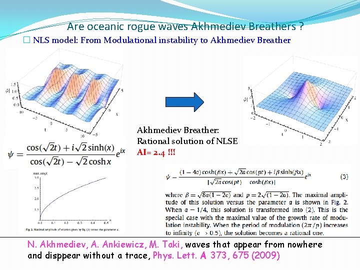 Are oceanic rogue waves Akhmediev Breathers ? � NLS model: From Modulational instability to