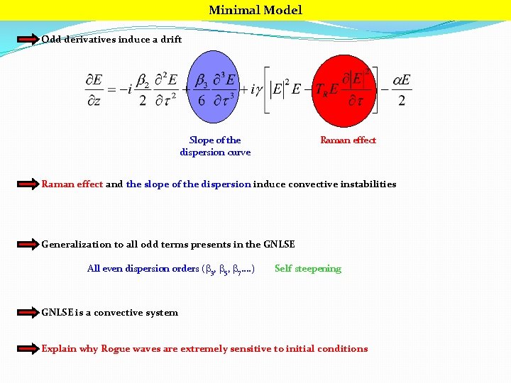 Minimal Model Odd derivatives induce a drift Slope of the dispersion curve Raman effect