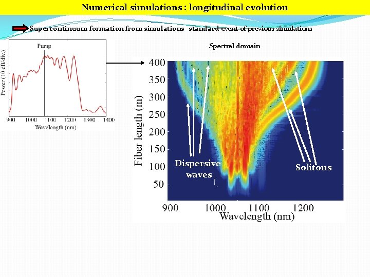 Numerical simulations : longitudinal evolution Supercontinuum formation from simulations standard event of previous simulations