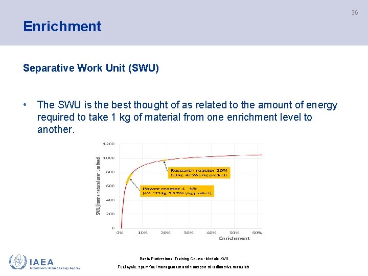 36 Enrichment Separative Work Unit (SWU) • The SWU is the best thought of
