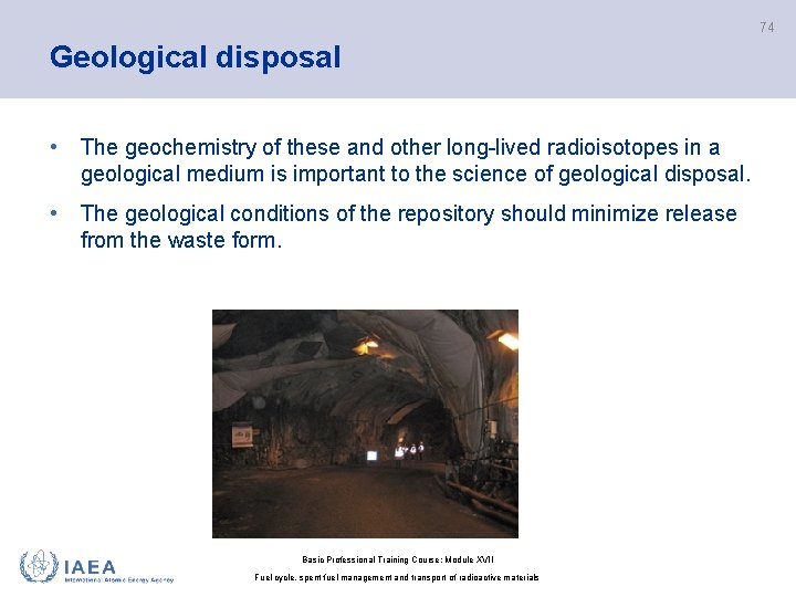 74 Geological disposal • The geochemistry of these and other long-lived radioisotopes in a