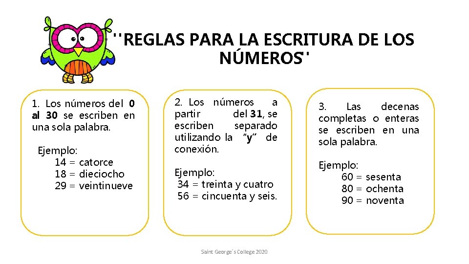 "REGLAS PARA LA ESCRITURA DE LOS NÚMEROS" 1. Los números del 0 al 30