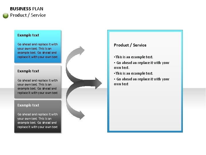 BUSINESS PLAN Product / Service Example text Go ahead and replace it with your