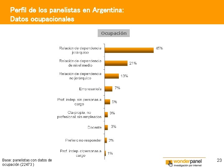 Perfil de los panelistas en Argentina: Datos ocupacionales Ocupación Base: panelistas con datos de