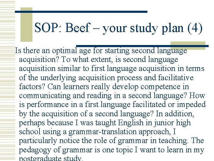 SOP: Beef – your study plan (4) Is there an optimal age for starting