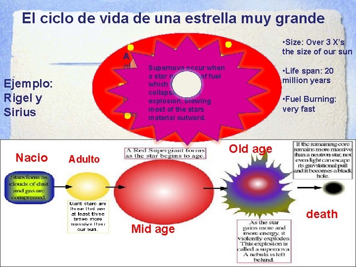 El ciclo de vida de una estrella muy grande A star becomes a red