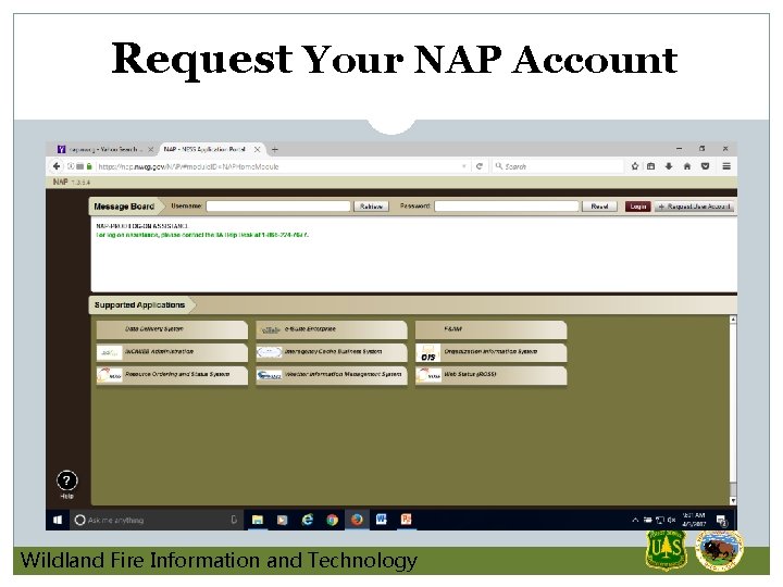 Request Your NAP Account Wildland Fire Information and Technology 