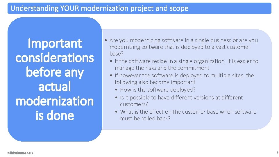 Understanding YOUR modernization project and scope Important considerations before any actual modernization is done