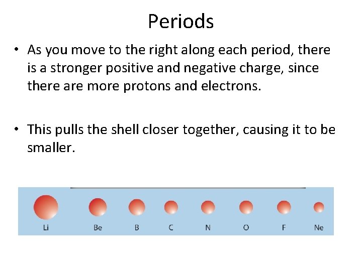 Periods • As you move to the right along each period, there is a
