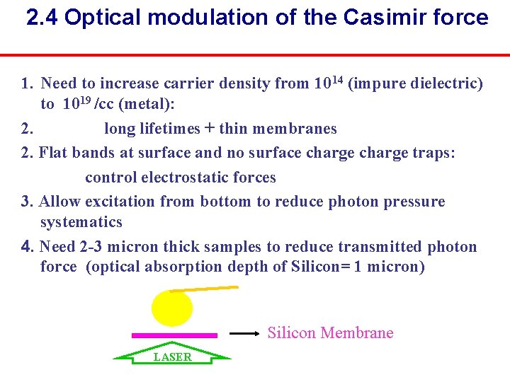 2. 4 Optical modulation of the Casimir force 1. Need to increase carrier density