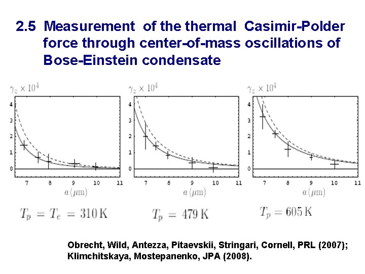 2. 5 Measurement of thermal Casimir-Polder force through center-of-mass oscillations of Bose-Einstein condensate Obrecht,