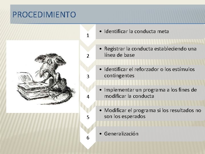 PROCEDIMIENTO 1 • Identificar la conducta meta 2 • Registrar la conducta estableciendo una