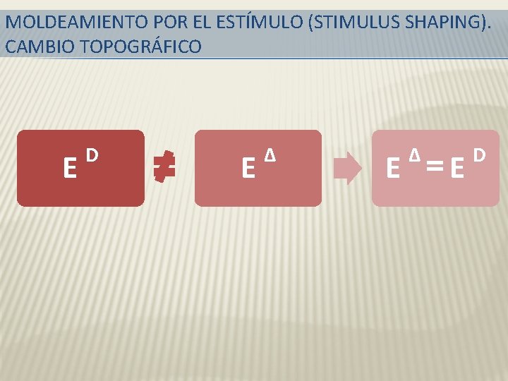 MOLDEAMIENTO POR EL ESTÍMULO (STIMULUS SHAPING). CAMBIO TOPOGRÁFICO E D E Δ Δ E