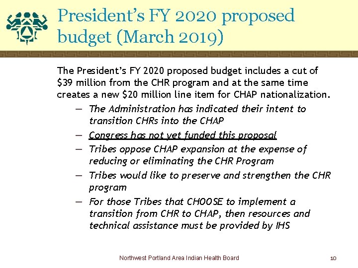 President’s FY 2020 proposed budget (March 2019) The President’s FY 2020 proposed budget includes