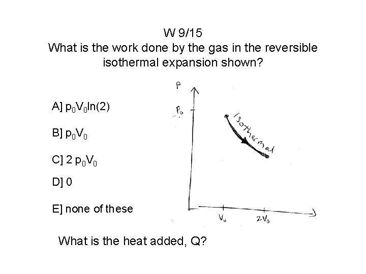 W 9/15 What is the work done by the gas in the reversible isothermal