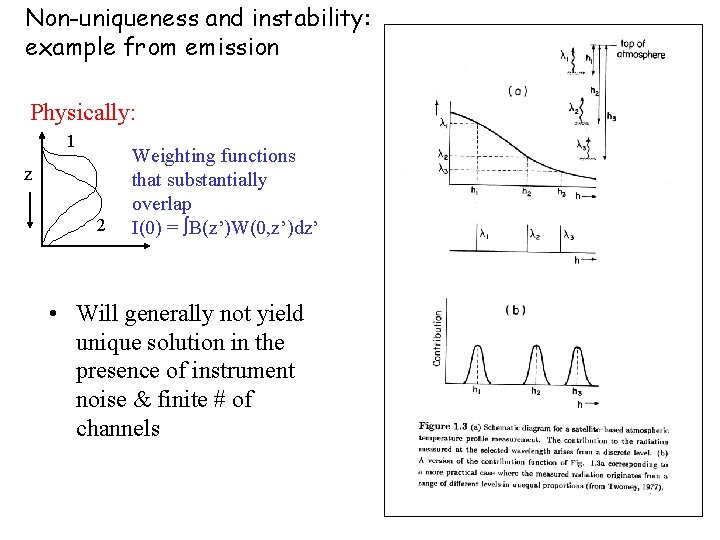 Non-uniqueness and instability: example from emission Physically: 1 z 2 Weighting functions that substantially