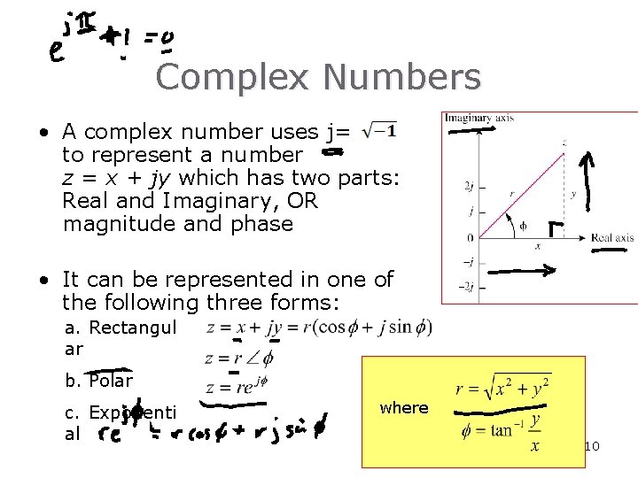 Complex Numbers • A complex number uses j= to represent a number z =