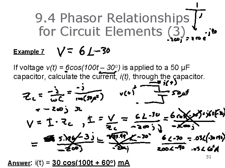 9. 4 Phasor Relationships for Circuit Elements (3) Example 7 If voltage v(t) =