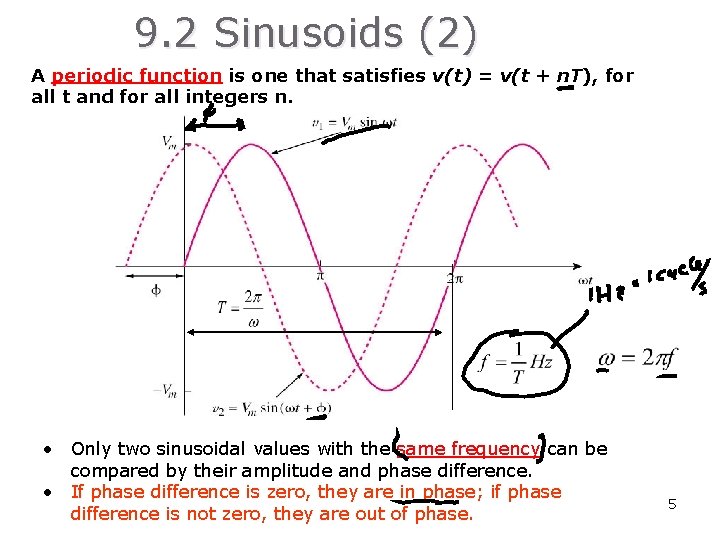 9. 2 Sinusoids (2) A periodic function is one that satisfies v(t) = v(t 9. 2 Sinusoids (2) A periodic function is one that satisfies v(t) = v(t