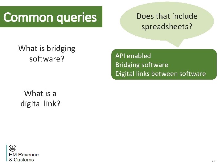 Common queries What is bridging software? Does that include spreadsheets? API enabled Bridging software