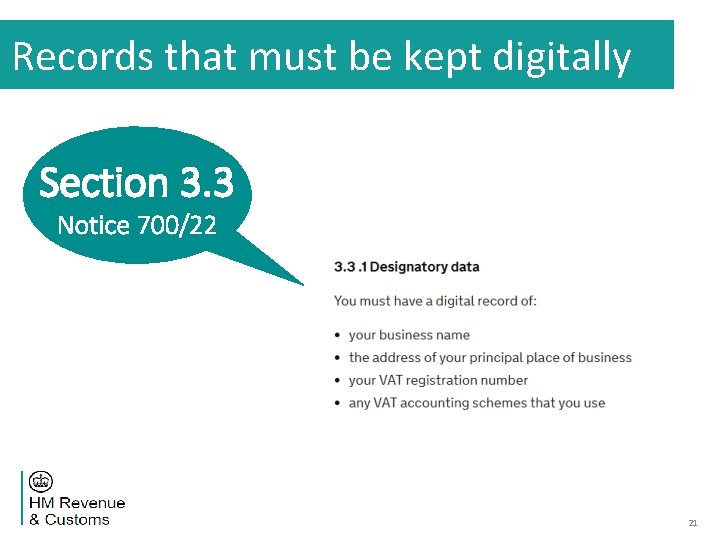 Records that must be kept digitally Section 3. 3 Notice 700/22 21 