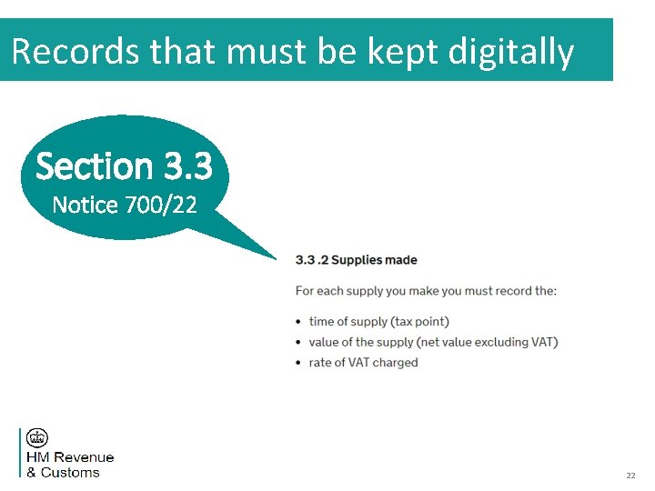 Records that must be kept digitally Section 3. 3 Notice 700/22 22 