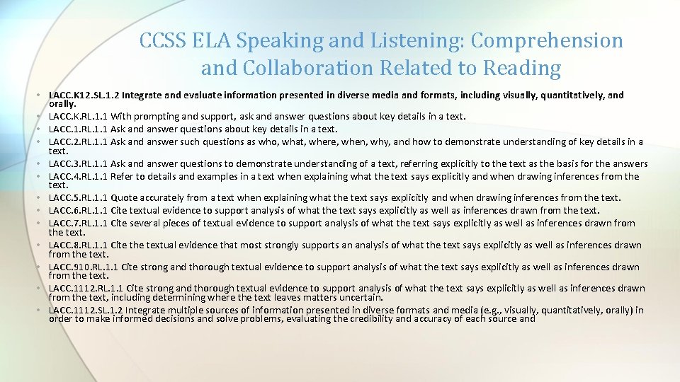 CCSS ELA Speaking and Listening: Comprehension and Collaboration Related to Reading • LACC. K
