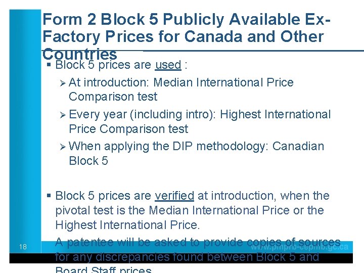 Form 2 Block 5 Publicly Available Ex. Factory Prices for Canada and Other Countries