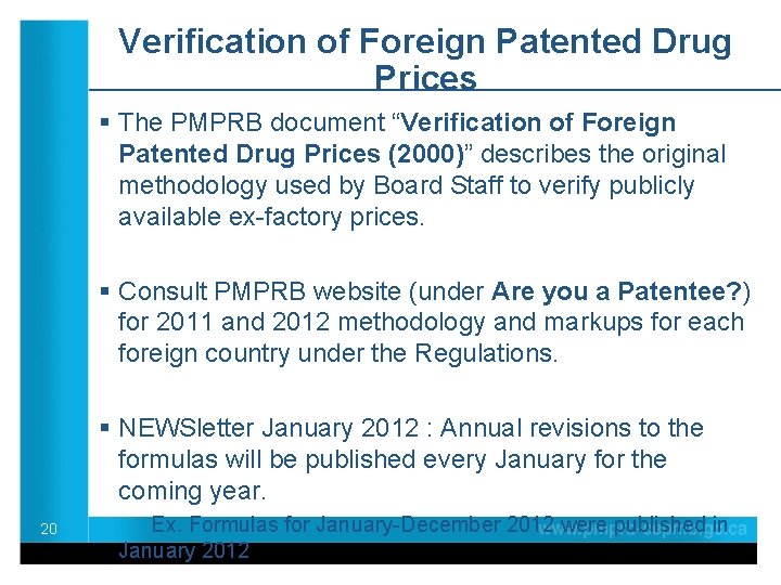 Verification of Foreign Patented Drug Prices § The PMPRB document “Verification of Foreign Patented