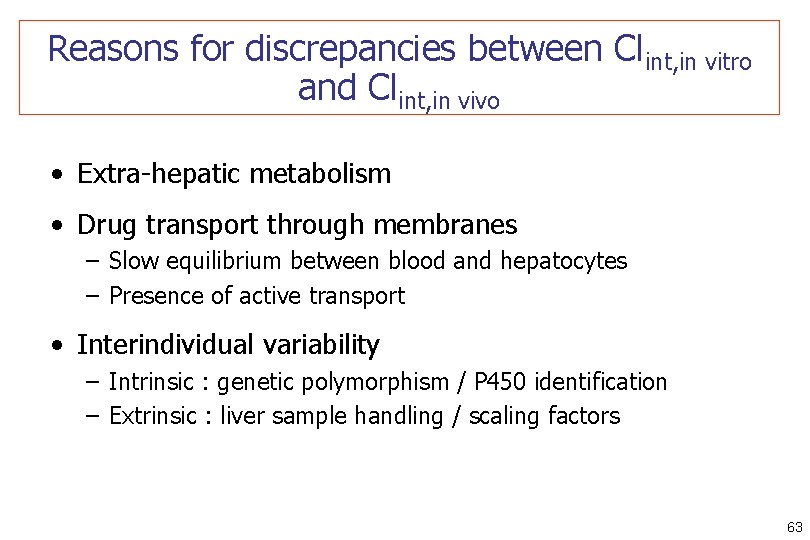 Reasons for discrepancies between Clint, in vitro and Clint, in vivo • Extra-hepatic metabolism