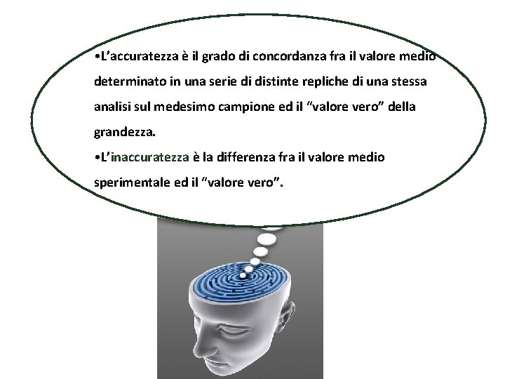  • L’accuratezza è il grado di concordanza fra il valore medio determinato in