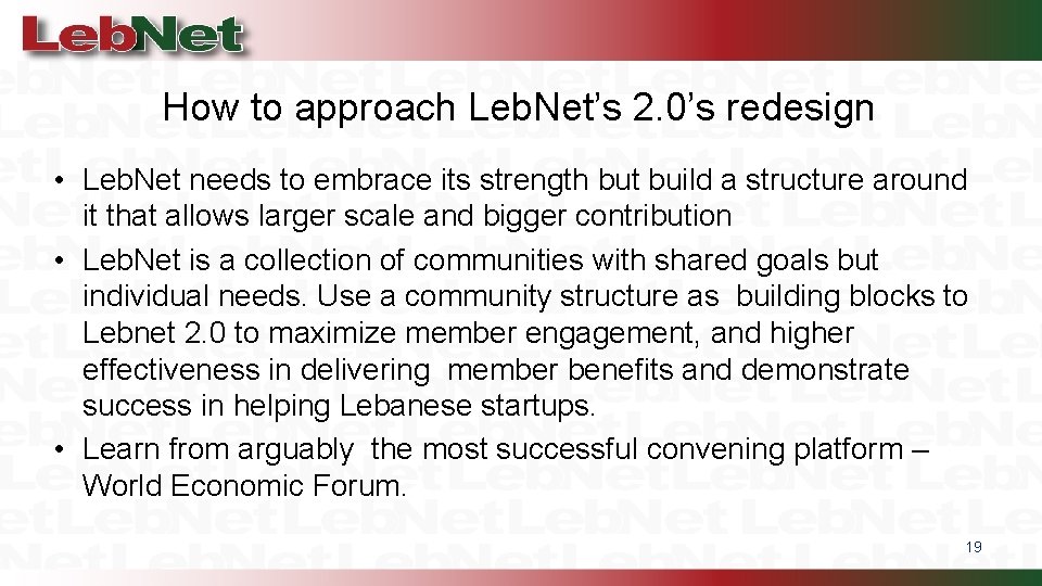 How to approach Leb. Net’s 2. 0’s redesign • Leb. Net needs to embrace