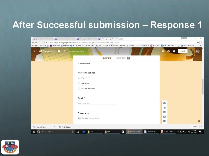 After Successful submission – Response 1 