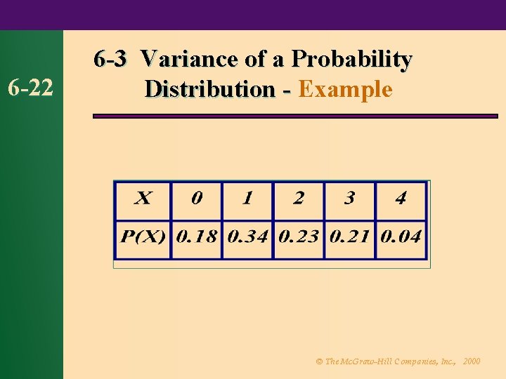 6 -22 6 -3 Variance of a Probability Distribution - Example © The Mc.