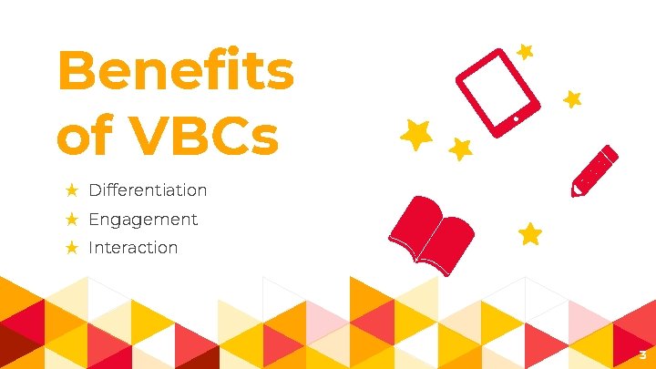 Benefits of VBCs ★ Differentiation ★ Engagement ★ Interaction 3 