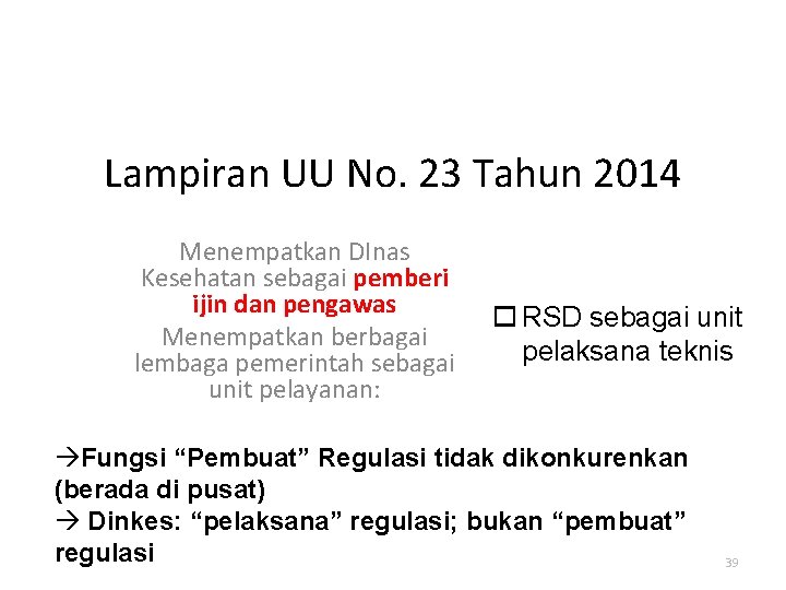 Lampiran UU No. 23 Tahun 2014 Menempatkan DInas Kesehatan sebagai pemberi ijin dan pengawas